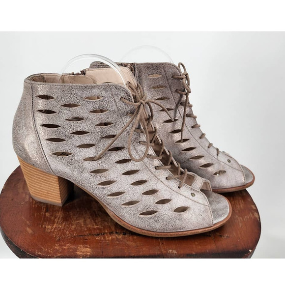 Paul Green Bali Metallic Lace Up Stacked Heel Sandal‎ Booties Size 7.5 - Picture 1 of 10